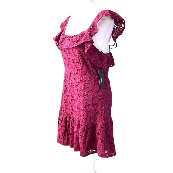 NWT Lulus Women Biscay Magenta Ruffled Eyelet Lace Sleeveless Dress Pink Size M - Picture 6 of 15